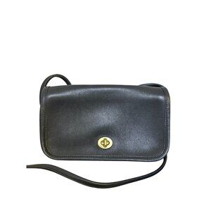 Classic Coach Mini Leather Crossbody Bag In Black With Gold Hardware